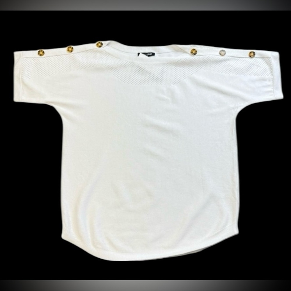 Cable & Gauge Knit Top with Gold Button Detail – Bright White (S) NWT